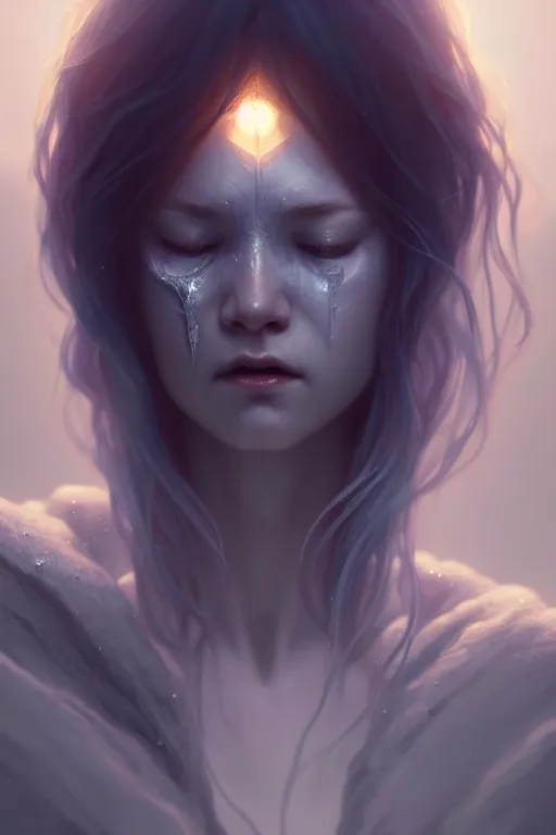 Image similar to crying ghost, tall, silver skin, illustration, cinematic lighting, 8 k, d & d, frostbite 3 engine, dof, artstation, tangled, digital art, twilight ray, art by tsuyoshi nagano, greg rutkowski, artgerm, alphonse mucha