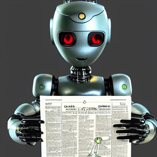 Image similar to A little robot reading the newspaper, artstation, digital art, sci fi, masterpiece, detailed, 3D Model