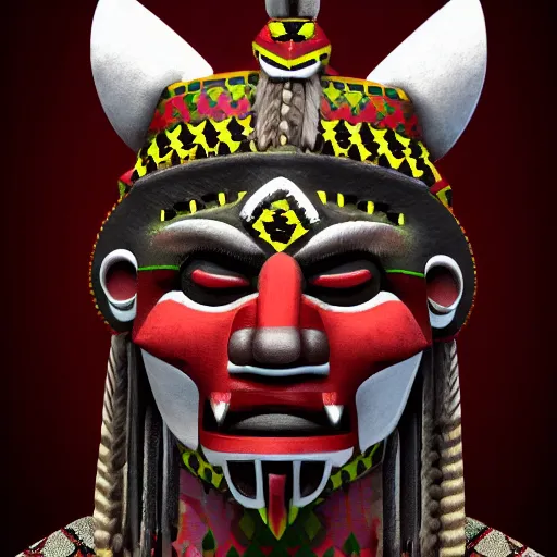 Prompt: Character Design, aztec warrior with jaguar mask, photorealistic