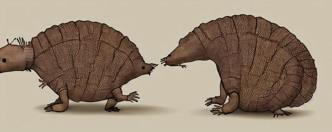 Prompt: one armadillo with a brown hat dancing happily standing on its two hind legs, cartoon style