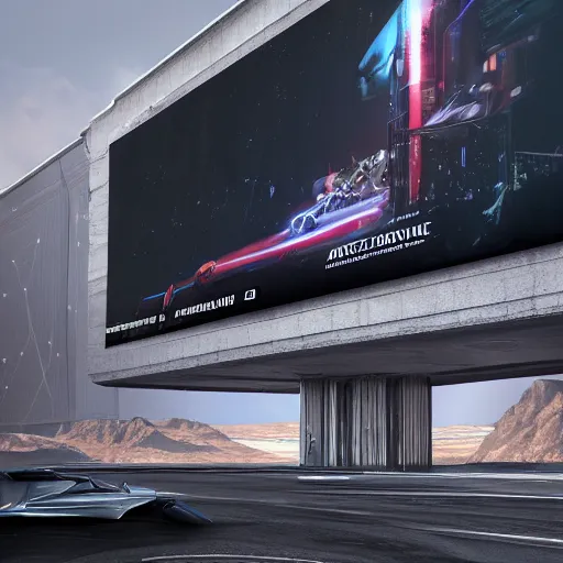 Image similar to sci-fi cars : wall near structure on : the coronation of napoleon painting : and digital billboard in the middle, unreal engine 5, keyshot, octane, artstation trending, ultra high detail, ultra realistic, cinematic, 8k, 16k, in style of zaha hadid, in plastic, dark, tilt shift,