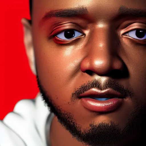 Image similar to highly detailed 3d render of Kendrick Lamar, 8k