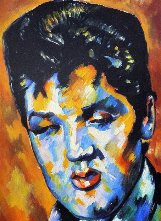 Image similar to oil painting of elvis presley by cezanne