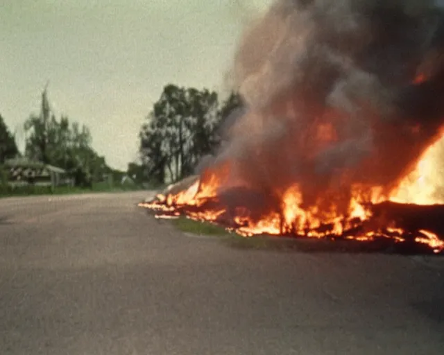 Prompt: a movie still from 'A Goose Set my House on Fire', 40mm tape, technicolour film, Goose,