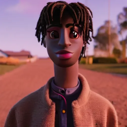 Image similar to a cinematic film still from a 2022 Pixar movie starring Playboi Carti, in the style of Pixar, shallow depth of focus