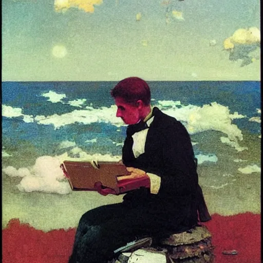 Image similar to A print. A rip in spacetime. Did this device in his hand open a portal to another dimension or reality?! autochrome by Winslow Homer, by Jeff Easley, by Albrecht Anker stunning, organic