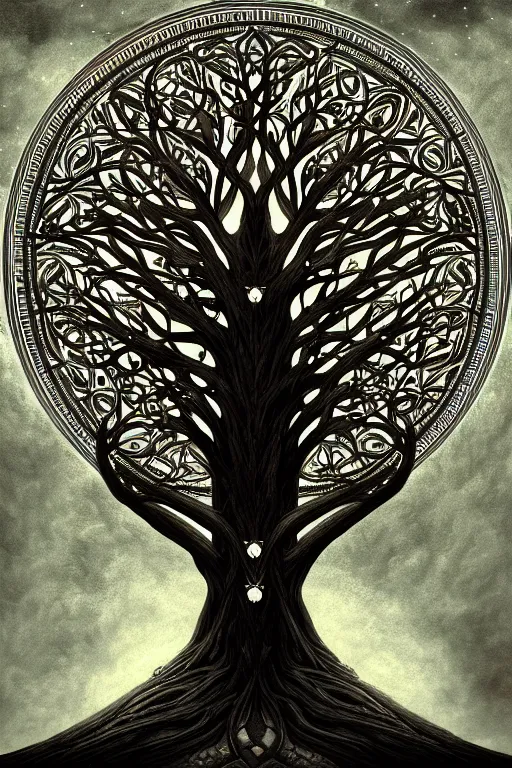 Image similar to tree of life, sacred geometry, illustration, high quality, details, intricate, atmosphere, highly detailed, cinematic, digital painting, deviantart, cinematic, concept art