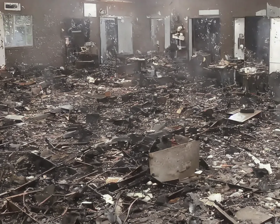 Image similar to news footage of a bathroom exploding