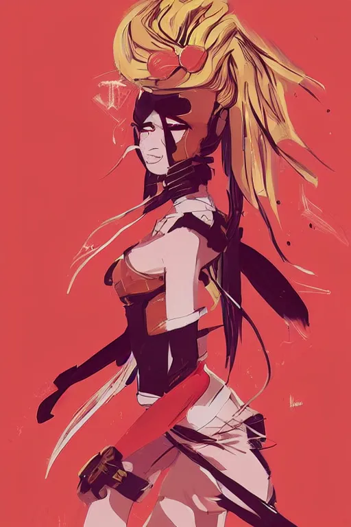 Prompt: an ultradetailed concept art of a stylish fighter from ninjala, by conrad roset, fiona staples and kinu nishimura, featured on artstation