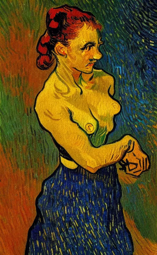 Image similar to detailed expressionist!! oil painting masterpiece portrait of a dancer on stage!! by van gogh, 8 k resolution, smooth, sharp focus, matte painting, beautiful masterpiece expressionist painting