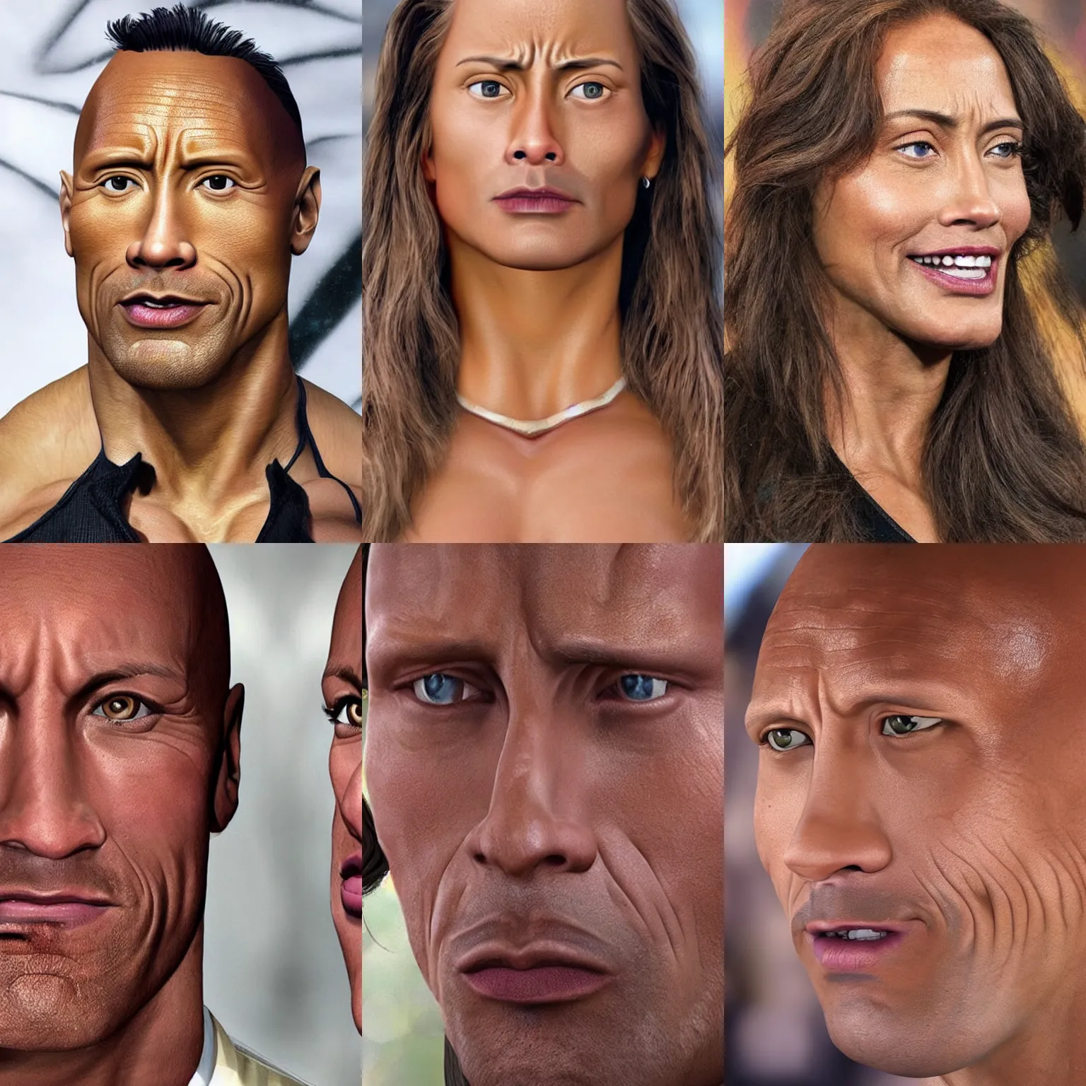 Prompt: realistic photo of dwayne johnson as a woman, close - up, highly detailed,