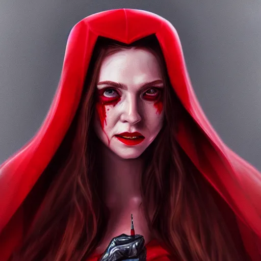 Image similar to Portrait of Wanda the scarlet witch, Marvel, crying blood, screaming, highly detailed, anger, fear, ominous background, artstation, trending on ArtStation, by smile _zPRO