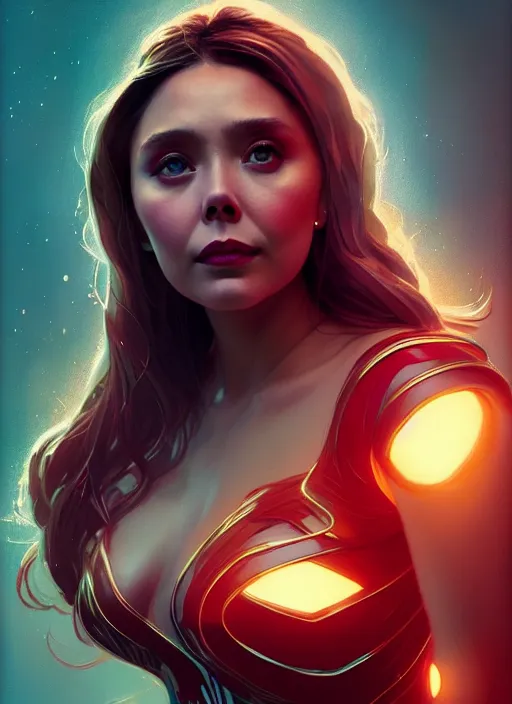 Image similar to portrait of modern darna, elizabeth olsen, intricate, elegant, glowing lights, highly detailed, digital painting, artstation, glamor pose, concept art, smooth, sharp focus, illustration, art by wlop, mars ravelo and greg rutkowski