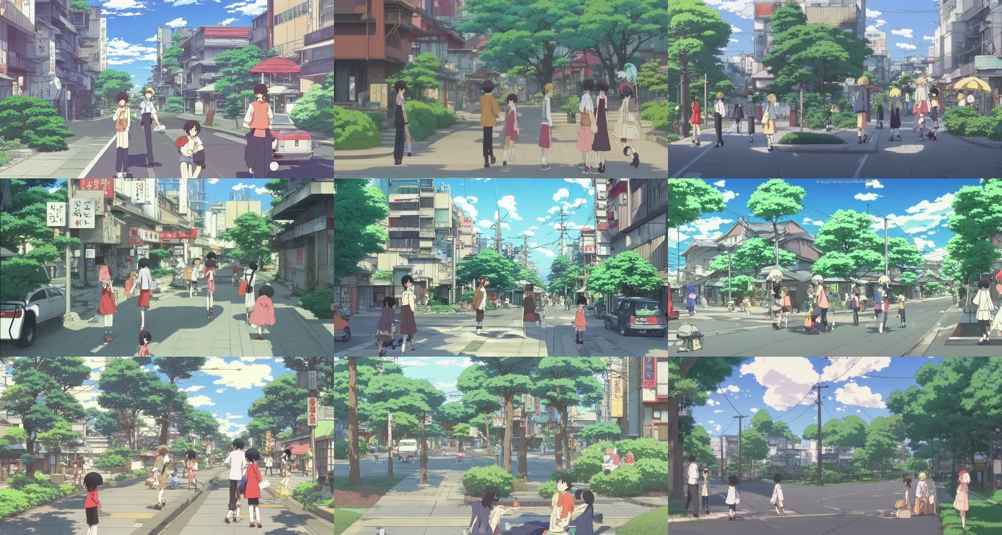 Prompt: beautiful slice of life anime scene of suburban tokyo street, relaxing, calm, cozy, peaceful, by mamoru hosoda, hayao miyazaki, makoto shinkai