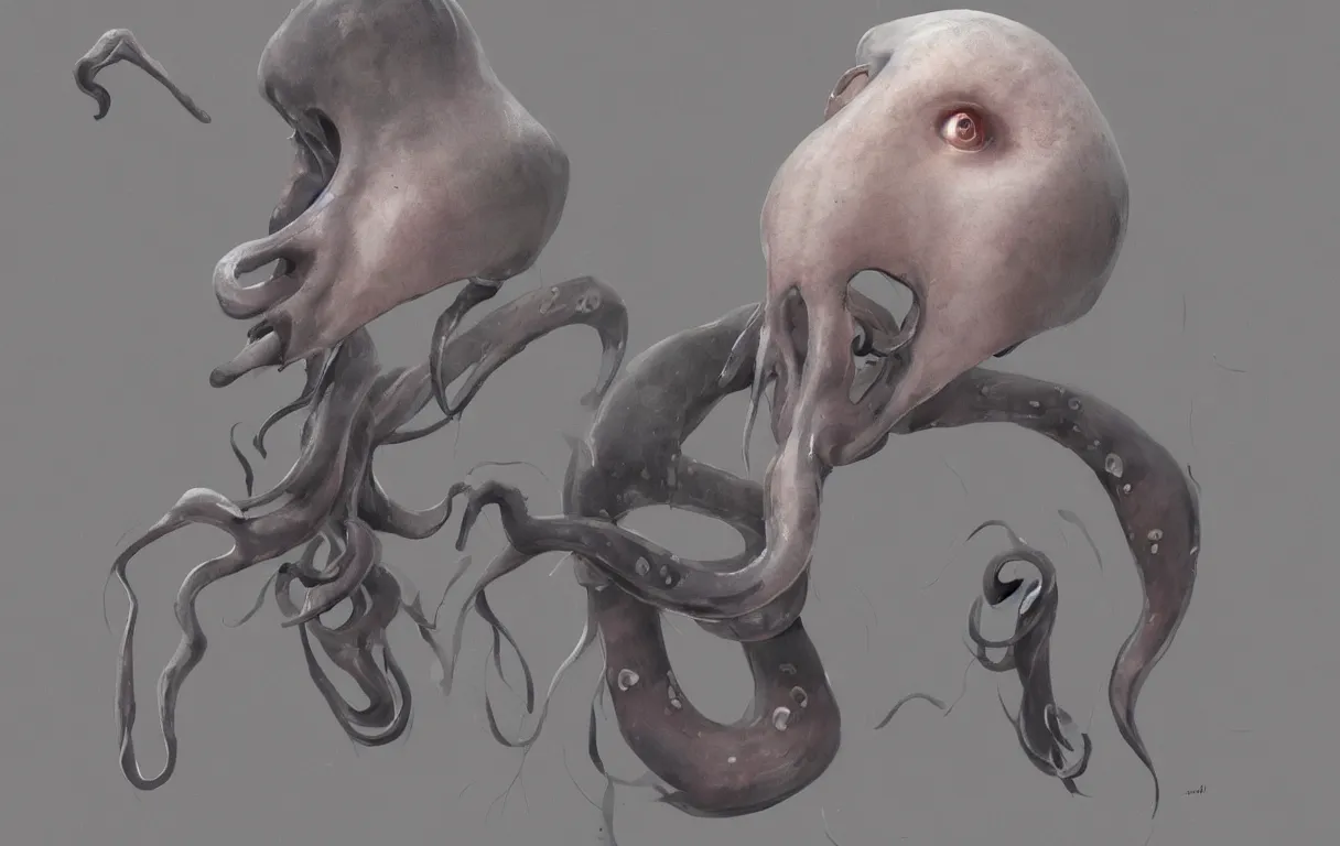 Image similar to humanoid squid with grey skin in robes looking at the viewer, concept art by jama jurabaev