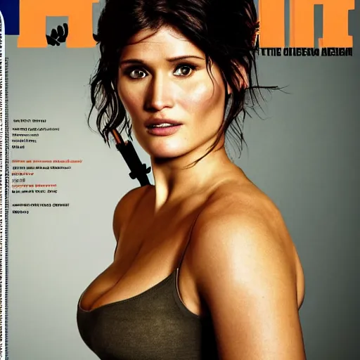 Prompt: Portrait of Gemma Arterton as Lara Croft, Detailed and realistic, magazine cover