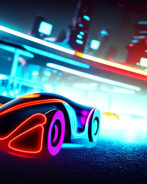 Prompt: ant shaped racing car, futuristic, neon lights, streets, raytracing, cinematic, tron atmosphere, by mitchell stuart, highly detailed, masterpiece, award winning