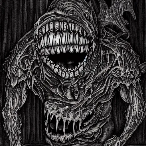 Prompt: grunge drawing of a monster hiding under the bed, detailed, elegant, intricate, horror themed