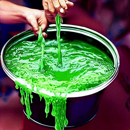 Prompt: “A bucket of green slime is poured over bonbong marcos, award winning photo by Annie Leibovitz”