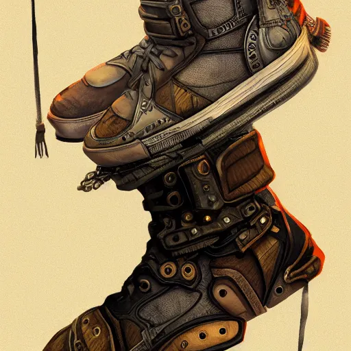 Prompt: sneaker concept art, steampunk, sharp focus, illustration, concept art by tooth wu