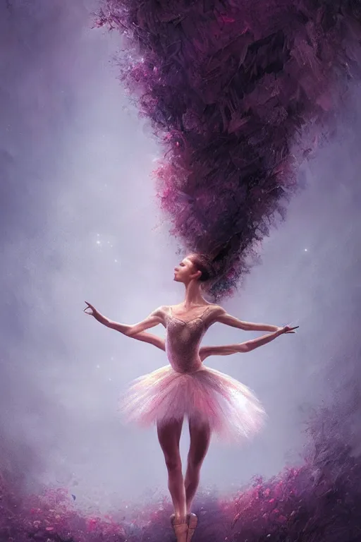 Image similar to prima ballerina, gorgeous, ethereal, intricate, elegant, volumetric lighting, nature scenery, digital painting, highly detailed, artstation, sharp focus, illustration, concept art, clive barker