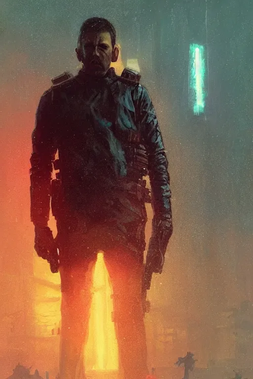 Prompt: Officer K from Blade Runner 2049. Beeple, grimshaw, thomas cole, ismail inceoglu, winslow homer, greg rutkowski, gerald brom, marc simonetti, simon stalenhag, anton fadeev, donglu yu