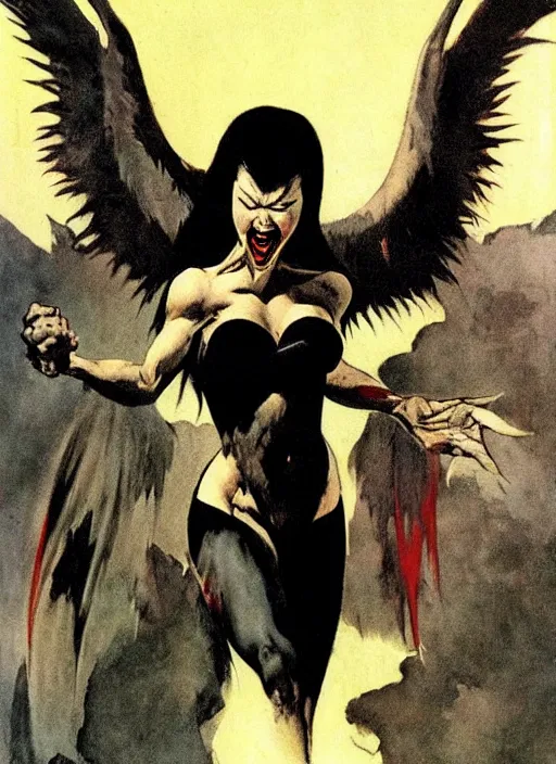 Image similar to manananggal, filipino vampire, strong line, deep color, beautiful! coherent! by frank frazetta, high contrast