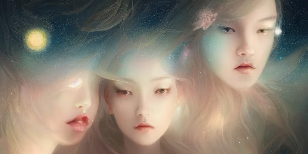 Image similar to breathtaking delicate detailed concept art painting beauty faces with starry night inside, by hsiao - ron cheng, bizarre compositions, exquisite detail, pastel colors, 8 k