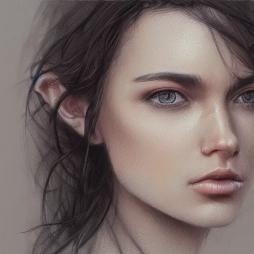 Image similar to face of a beautiful young woman, pencil art, ink and pencil, hyperrealistic, hyperdetailled, digital art, greg rutkowski, artstation, 8 k, beautiful drawing, paper texture