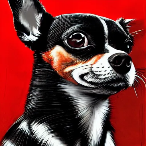 Prompt: portrait of a chihuahua looking angry, by martin ansin, highly detailed, cinematic, extremely detailed, high quality