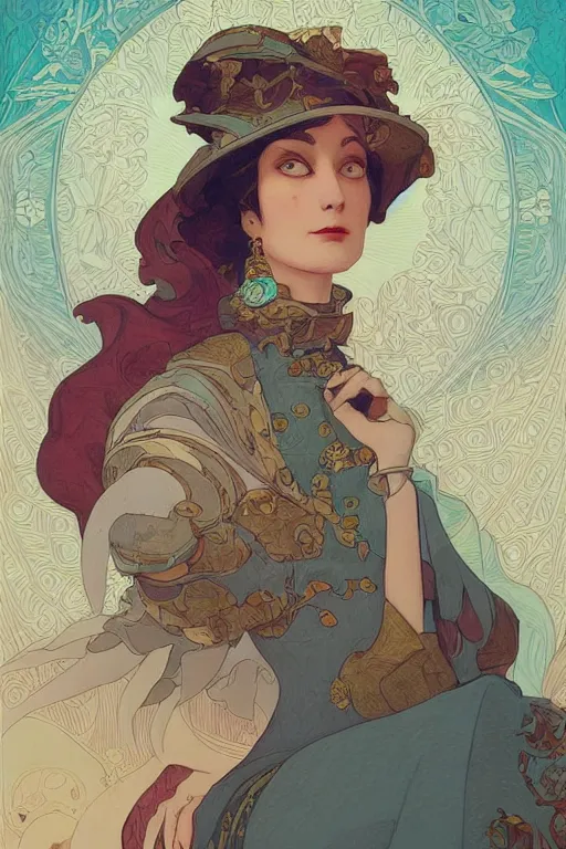 Image similar to portrait of a victorian era duc, man, royal style, art deco, stylized illustration by peter mohrbacher, moebius, mucha, victo ngai, colorful comics style