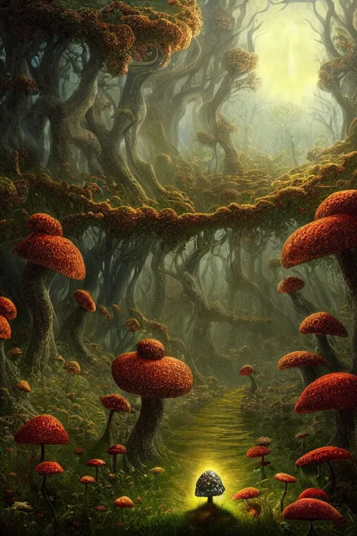 Image similar to a beautiful digital illustration painting of a detailed gothic fantasy sparkles and overgrown roots, dark mushroom, flowers by benoit b. mandelbrot, steven belledin, martin johnson heade, lee madgwick, caspar david friedrich, and david rios ferreira. 8 k resolution trending on artstation concept art digital illustration