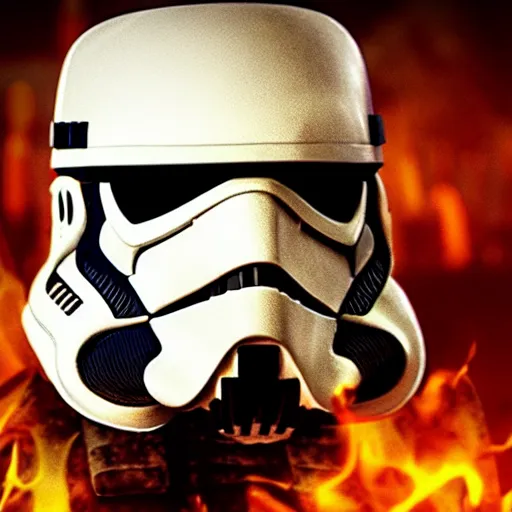 Prompt: stormtrooper as a demon in hell 4k