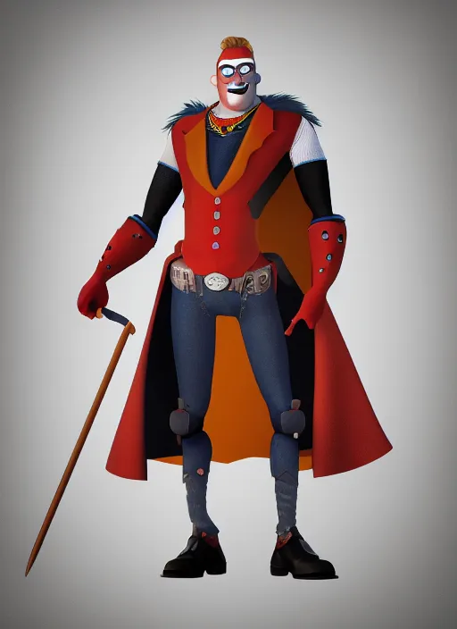 Prompt: harley queen as a man king in pixar style, smooth render, high - quality