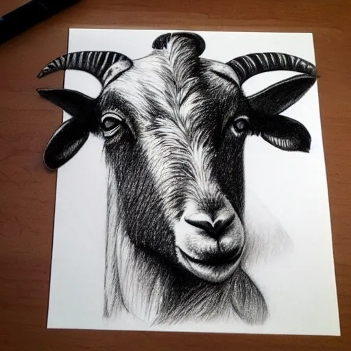Image similar to pencil sketch drawing of a goat smoking a cigar, award - winning, detailed