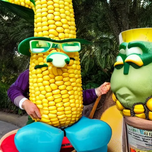 Image similar to an anthropomorphic corn cob drinking margaritas