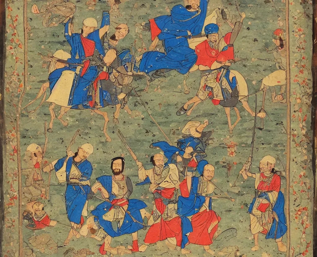 Image similar to first person shooter point of view in the style of persian miniature, 8k