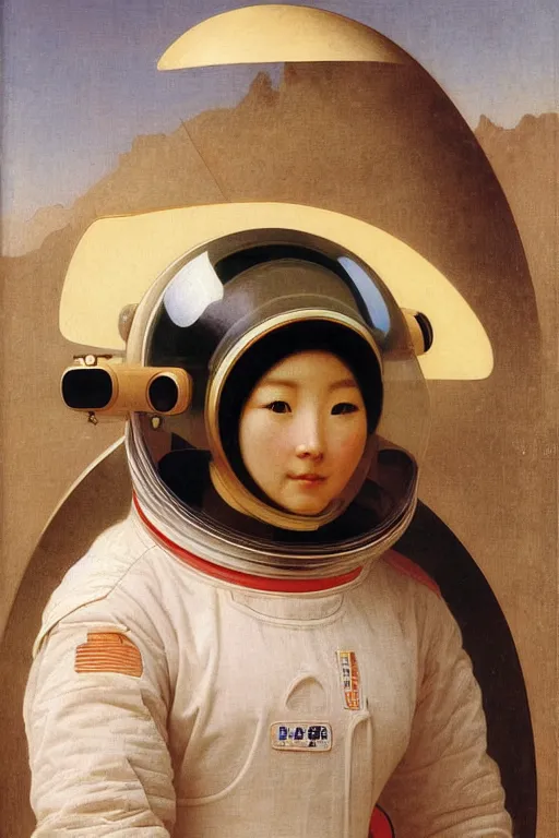 Image similar to portrait of a astronaut in astronaut helmets, chinese meticulous painting, by bouguereau