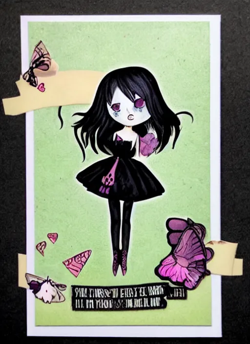 Prompt: goth girlfriend!!!!!!!!!! in the style of 2008 cute card