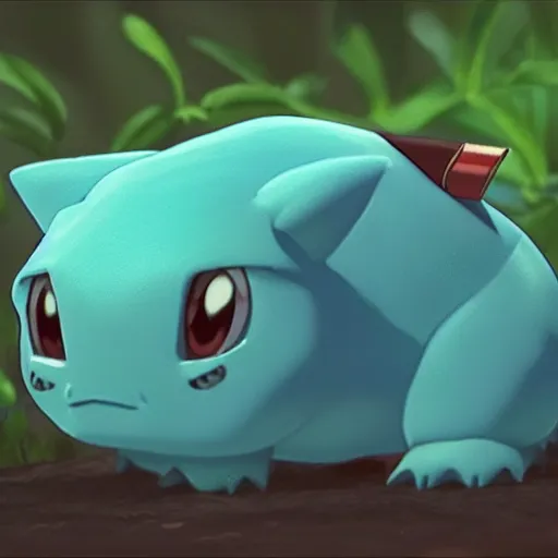 Image similar to a blue bulbasaur ~ water powers ~ realistic ~ trending ~ cinematic ~