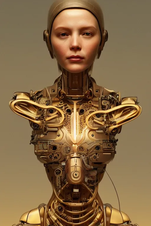 Prompt: portrait of a female robot mother, intricate, dystopian toy, sci-fi, extremely detailed, digital painting, sculpted in zbrush, artstation, concept art, smooth, sharp focus, illustration, chiaroscuro lighting, golden ratio, incredible art by artgerm and greg rutkowski and alphonse mucha and simon stalenhag