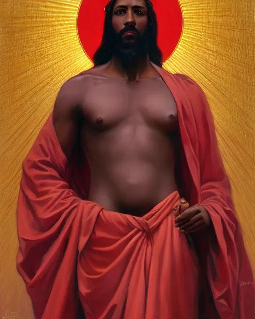 Image similar to black jesus, oil on canvas, artstation, by j. c. leyendecker and edmund blair leighton and charlie bowater, octane