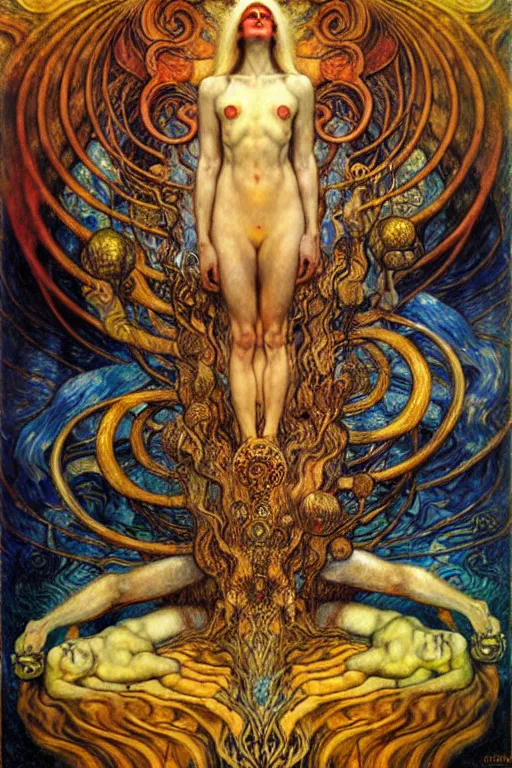 Image similar to Divine Chaos Engine by Karol Bak, Jean Delville, William Blake, Gustav Klimt, and Vincent Van Gogh, symbolist, visionary