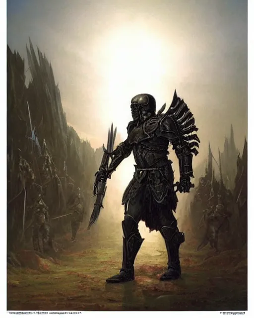 Image similar to a heavily armoured death knight by thomas cole and wayne barlowe