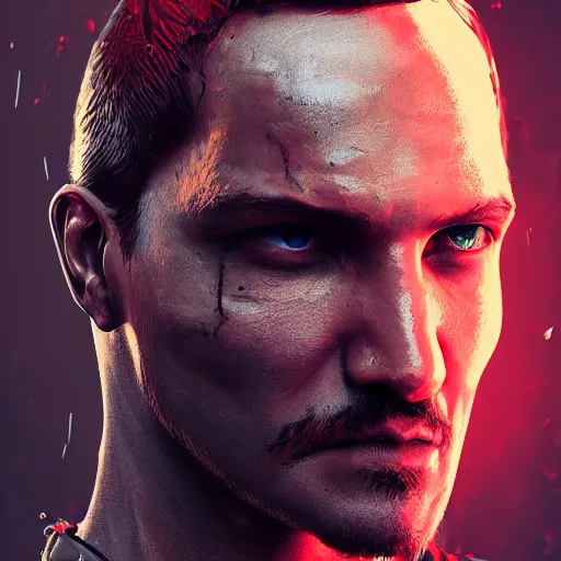 Image similar to pedro pascal portrait, dystopia core, apocalyptic, armor, warrior, dramatic, sharp focus, fiction, neon, fantasy, hyper detailed, digital art, trending in artstation, cinematic lighting, studio quality, smooth render, unreal engine 5 rendered, octane rendered, art style and nixeu and wlop and krenz cushart