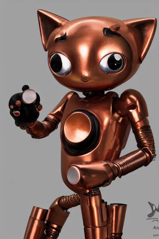 Image similar to a cute cat robot, painted by wally wood and matt jefferies, trending on artstation, steam punk, bright macro view pixar, award - winning, blueprint, big eyes, ( ( ( copper ) ) ) wire whiskers, chillwave, realism