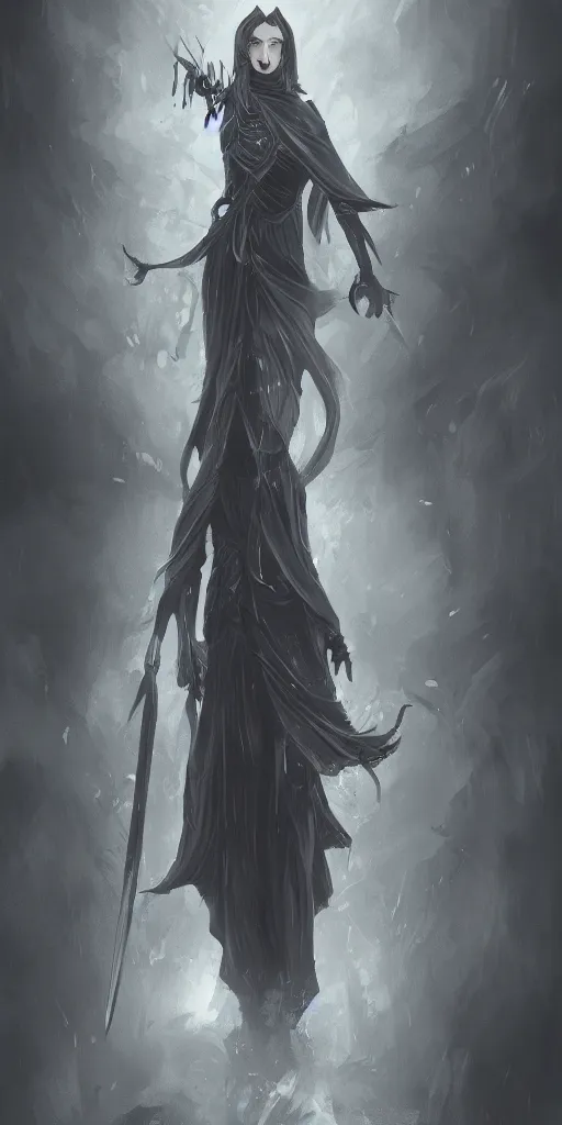 Image similar to illustration of a lady wizard, digital painting, ominous, sharp, detailed, 4k, full body