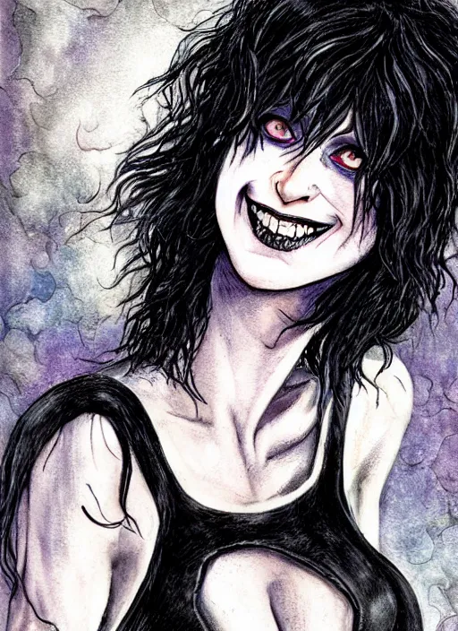 Image similar to death of sandman by neil gaiman, cute gothette, black crop top,, smiling, happy, photorealistic, photorealistic dramatic hyperrealistic