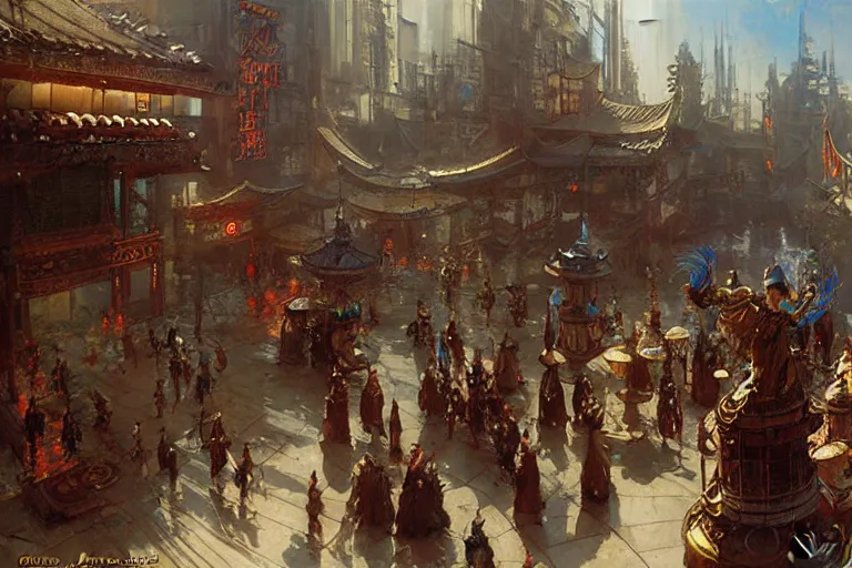 Image similar to wuxia, steampunk city, painting by gaston bussiere, craig mullins, j. c. leyendecker