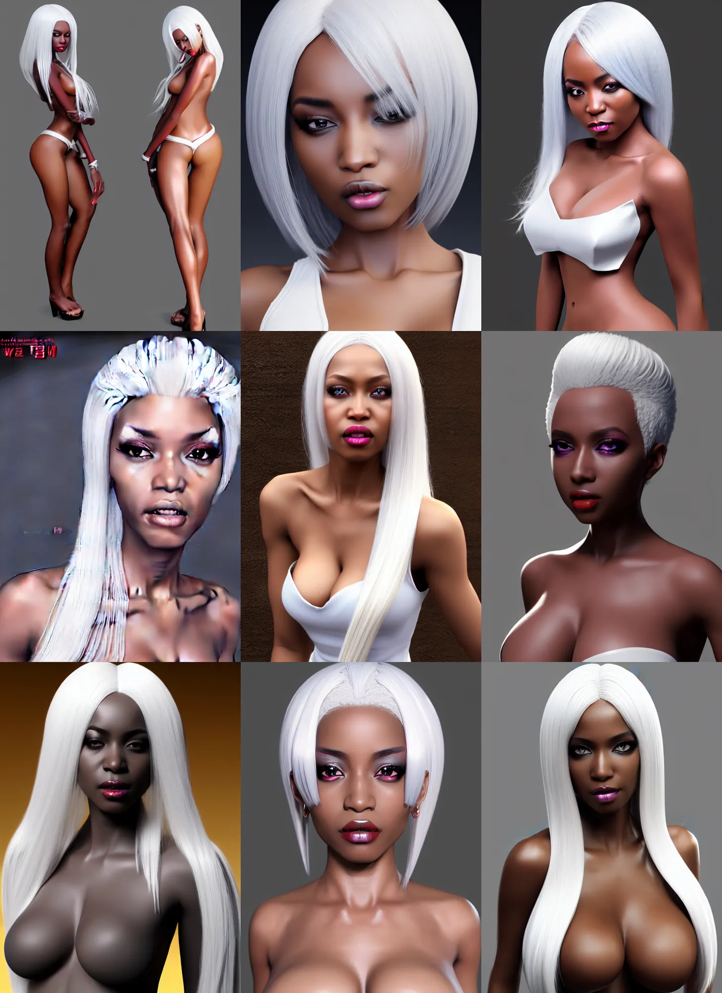 Prompt: full length complex 3 d hyper realistic smooth ultra sharp render of a gorgeous light skinned african woman with white hair | demoness, succubus | art by 吵 集 仁 儿 on artstation + oh jinwook + sakimichan